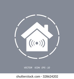 The house is surrounded by a network wi-fi. icon.