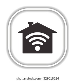 The house is surrounded by a network wi-fi. Modern design flat style icon
