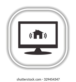 The house is surrounded by a network wi-fi.   Modern design flat style icon