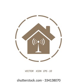 The house is surrounded by a network wi-fi. icon.