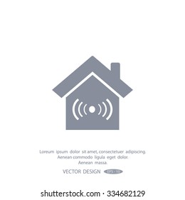 The house is surrounded by a network wi-fi. icon.