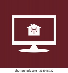 The house is surrounded by a network wi-fi. icon. vector design