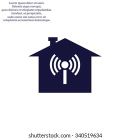 The house is surrounded by a network wi-fi. icon. vector design