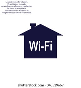 The house is surrounded by a network wi-fi. icon. vector design