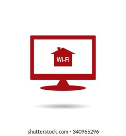 The house is surrounded by a network wi-fi. icon. vector design