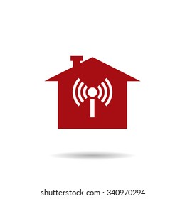 The house is surrounded by a network wi-fi. icon. vector design