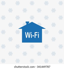 The house is surrounded by a network wi-fi. icon. vector design background with snowflakes