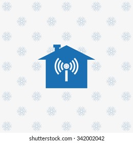 The house is surrounded by a network wi-fi. icon. vector design ground with snowflakes