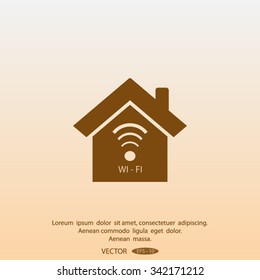 The house is surrounded by a network wi-fi. icon.