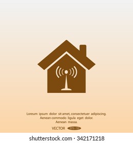 The house is surrounded by a network wi-fi. icon.