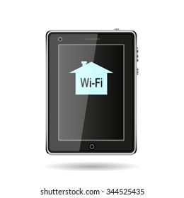 The house is surrounded by a network wi-fi. icon. vector design