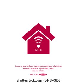 The house is surrounded by a network wi-fi, icon.