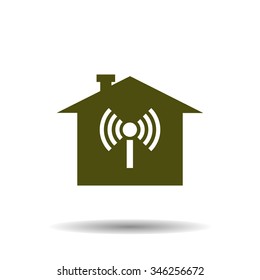 The house is surrounded by a network wi-fi. icon. vector design