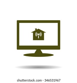 The house is surrounded by a network wi-fi. icon. vector design