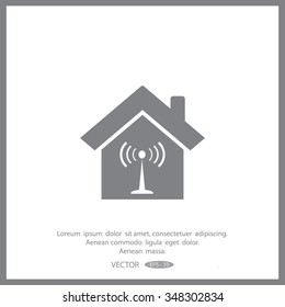The house is surrounded by a network wi-fi. icon.