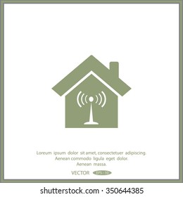 The house is surrounded by a network wi-fi. icon.