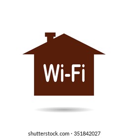 The house is surrounded by a network wifi icon