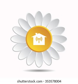 The house is surrounded by a network wifi icon