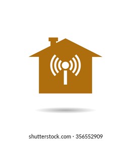 The house is surrounded by a network wifi icon