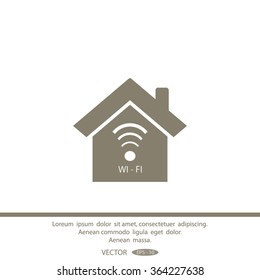 The house is surrounded by a network wi-fi. icon.