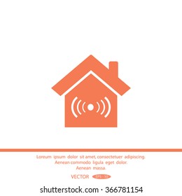 The house is surrounded by a network wi-fi. icon.