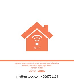 The house is surrounded by a network wi-fi. icon.