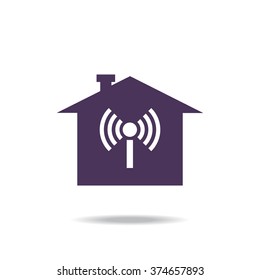 The house is surrounded by a network wifi icon