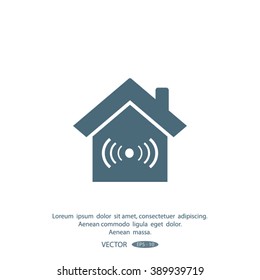 The house is surrounded by a network wi-fi. icon.