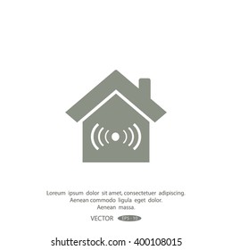 The house is surrounded by a network wi-fi. icon.