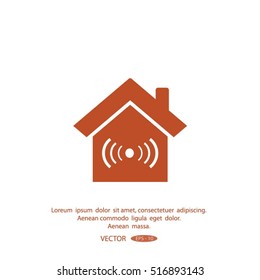 The house is surrounded by a network wi-fi. icon.