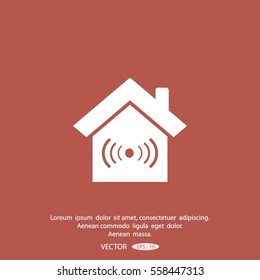 The house is surrounded by a network wi-fi. icon.