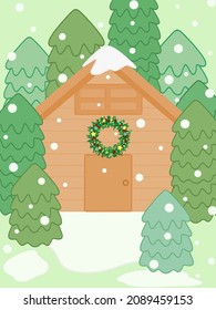 A House Surrounded By Pine Trees, Christmas Theme Background