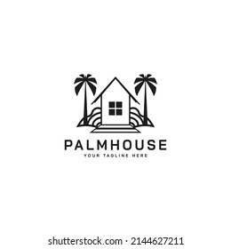 House surrounded with palm tree, vector logo design illustration