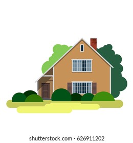 House. Sweet home. Illustration in a flat style house in spring or summer season. Vector icon.