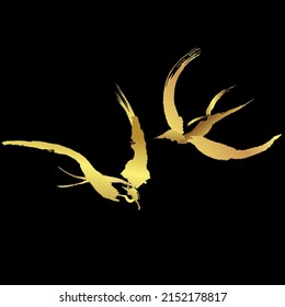 House swift flying on the air,Golden brush stroke painting over black background