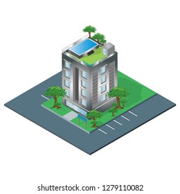 house with swimming pool in town vector illustration
