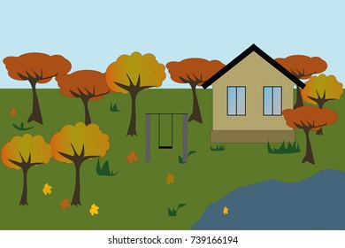 house and swing among the trees