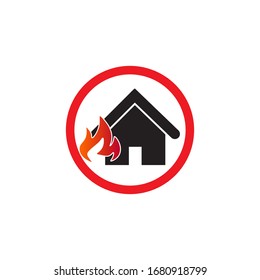 house symbol with fire, real estate icon on a white background