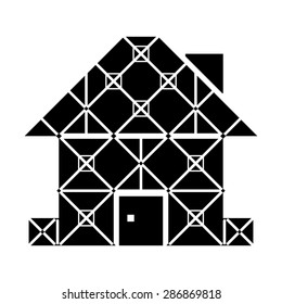 House symbol with framed facade. Realty sign in black-and-white color. Qualitative vector illustration about architecture, building, real estate, construction, development, renovation, housing, etc