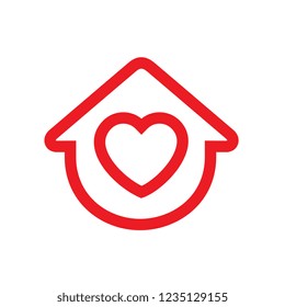 House symbol with heart shape, vector logo design, stay home vector sign