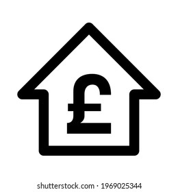 House Symbol with a pound Currency Sign Flat Icon. Vector Image.