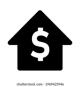 House Symbol with a US Dollar Currency Sign Flat Icon. Vector Image.