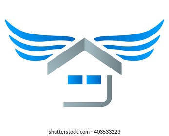 house symbol with wings - real estate icon