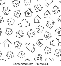 House symbols seamless pattern. Tiling textures with thin line black and white icon set