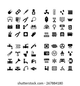 House system icons. Set icons of electricity, heating, plumbing, ventilation isolated on white. Vector illustration