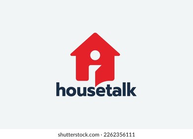 house talk logo with a combination of house image and subtle bubble or chat for any business especially for property, podcast, consultant, etc.
