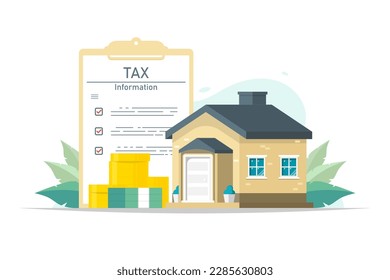 House tax concept, Residential house with tax documents, Vector illustration.