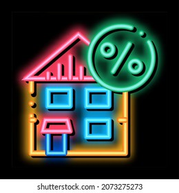 House Tax Percent neon light sign vector. Glowing bright icon House Tax Percent sign. transparent symbol illustration