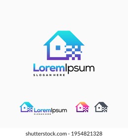 House Technology logo designs concept vector, Pixel Building logo template