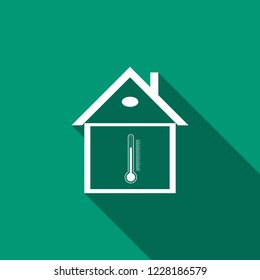House temperature icon isolated with long shadow. Thermometer icon. Flat design. Vector Illustration
